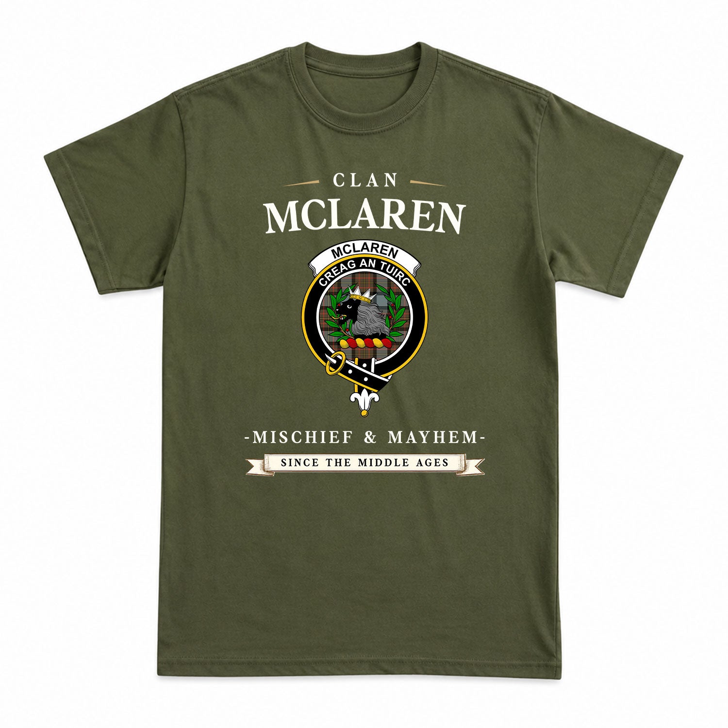 McLaren Weathered Tartan Crest Mischief and Mayhem T-shirt