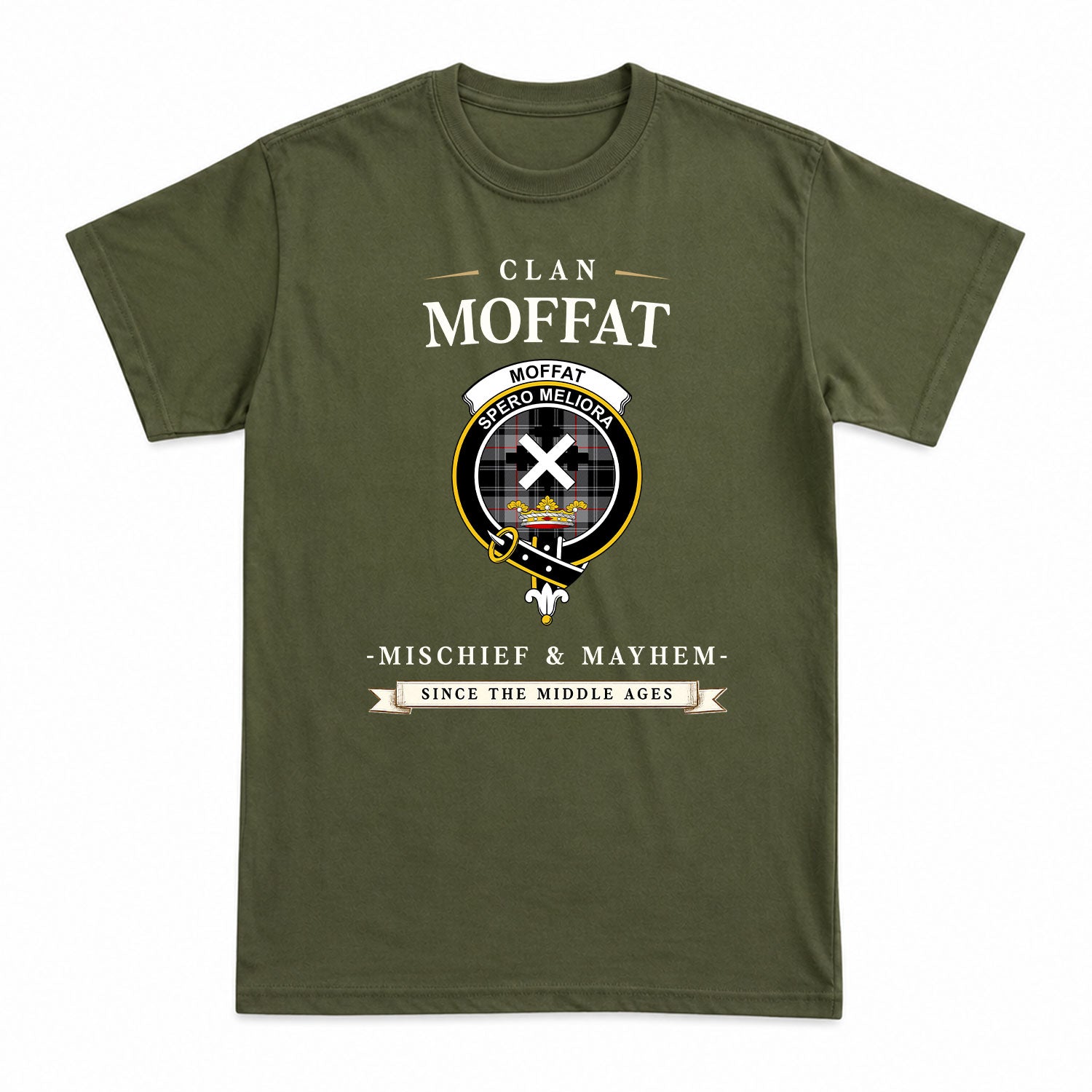 Moffat Modern Tartan Crest Mischief and Mayhem T-shirt