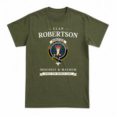 Robertson Hunting Modern Tartan Crest Mischief and Mayhem T-shirt