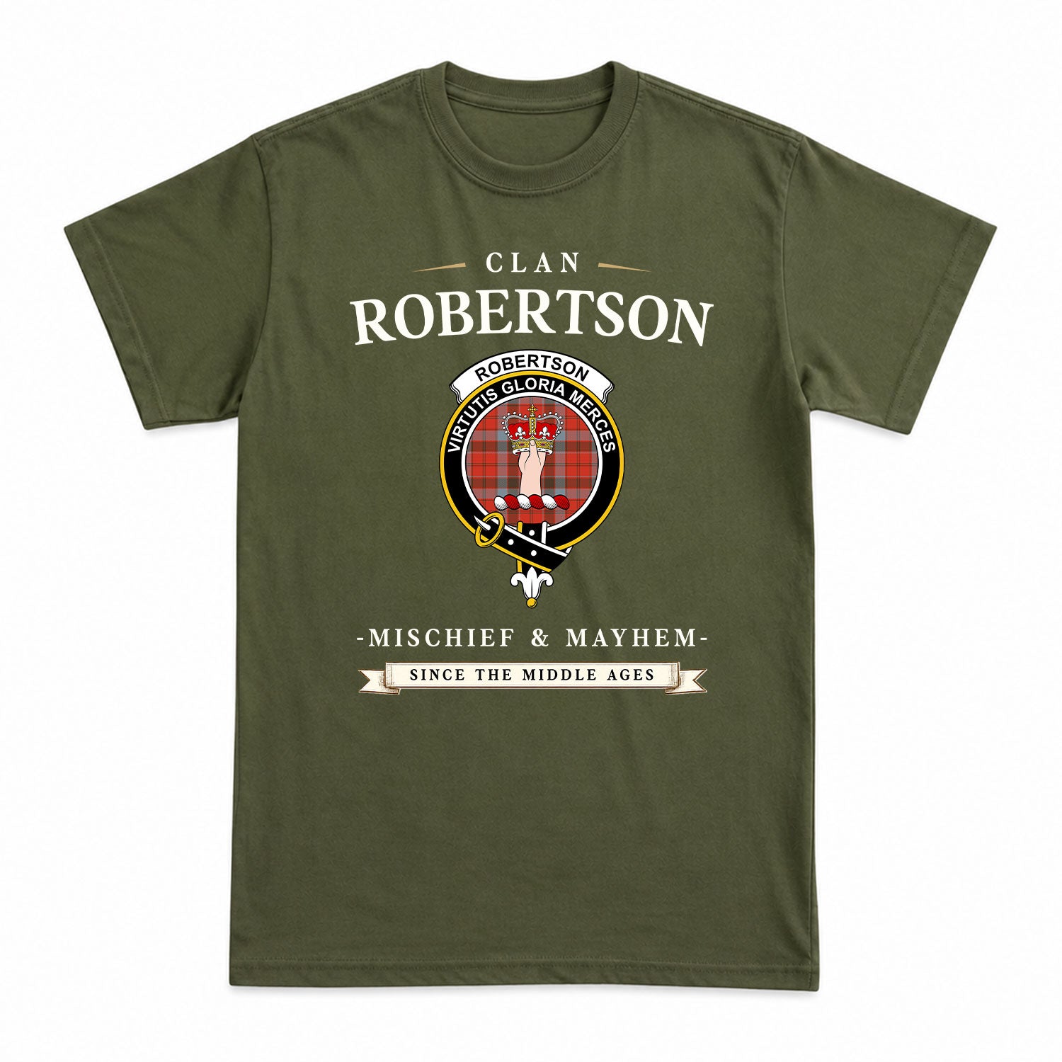 Robertson Weathered Tartan Crest Mischief and Mayhem T-shirt