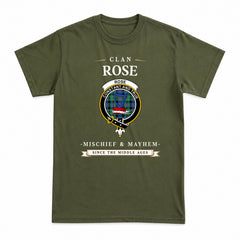 Rose Hunting Ancient Tartan Crest Mischief and Mayhem T-shirt