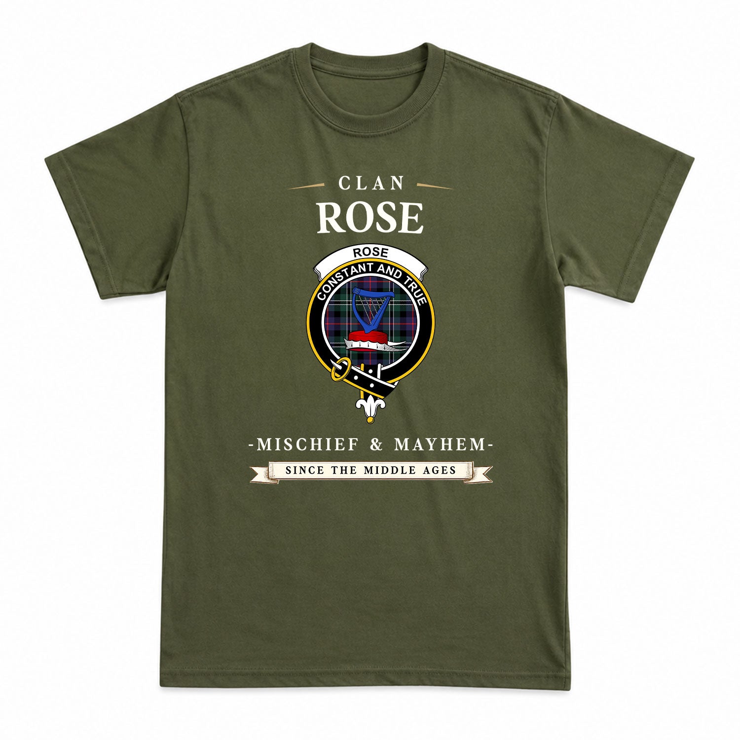 Rose Hunting Modern Tartan Crest Mischief and Mayhem T-shirt