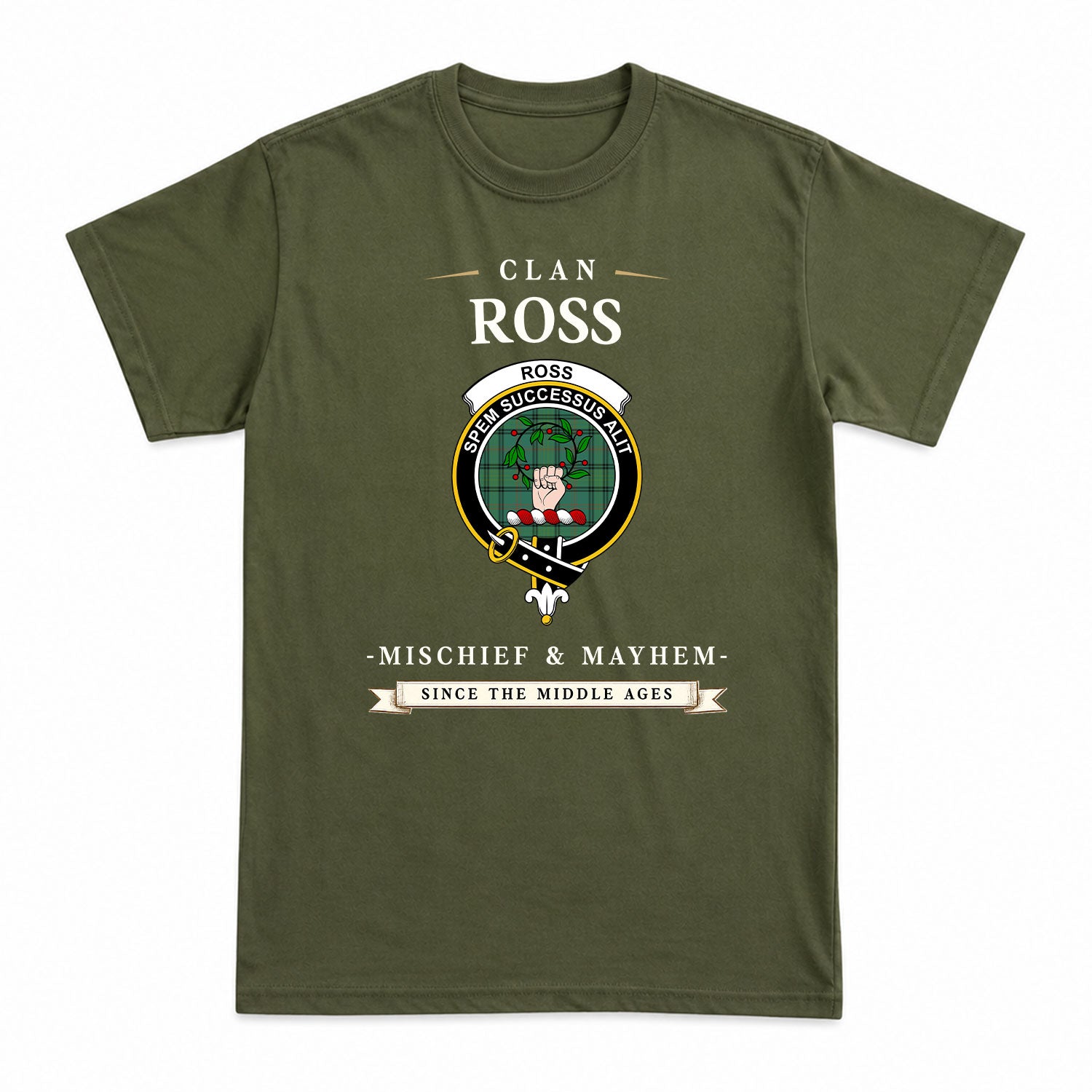 Ross Hunting Ancient Tartan Crest Mischief and Mayhem T-shirt