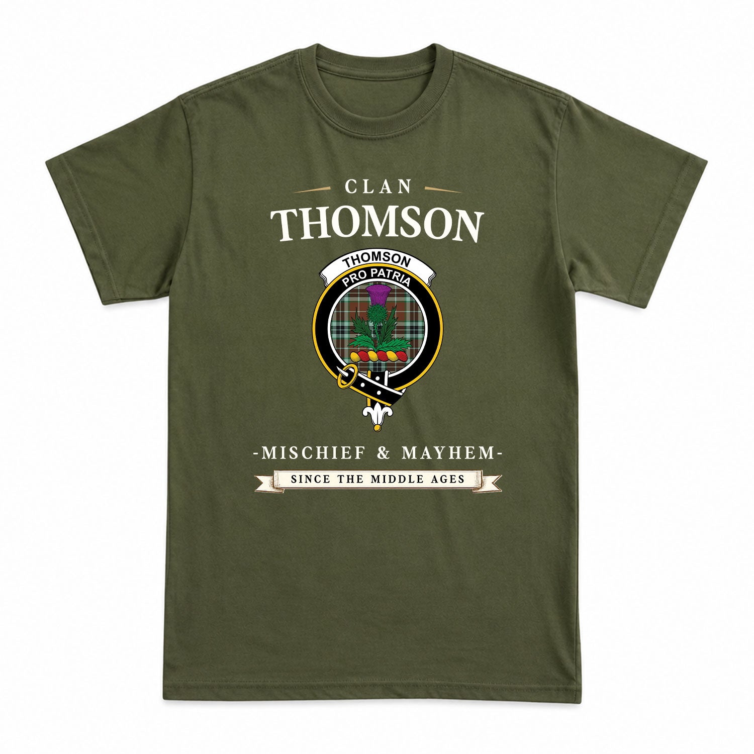 Thomson Hunting Modern Tartan Crest Mischief and Mayhem T-shirt