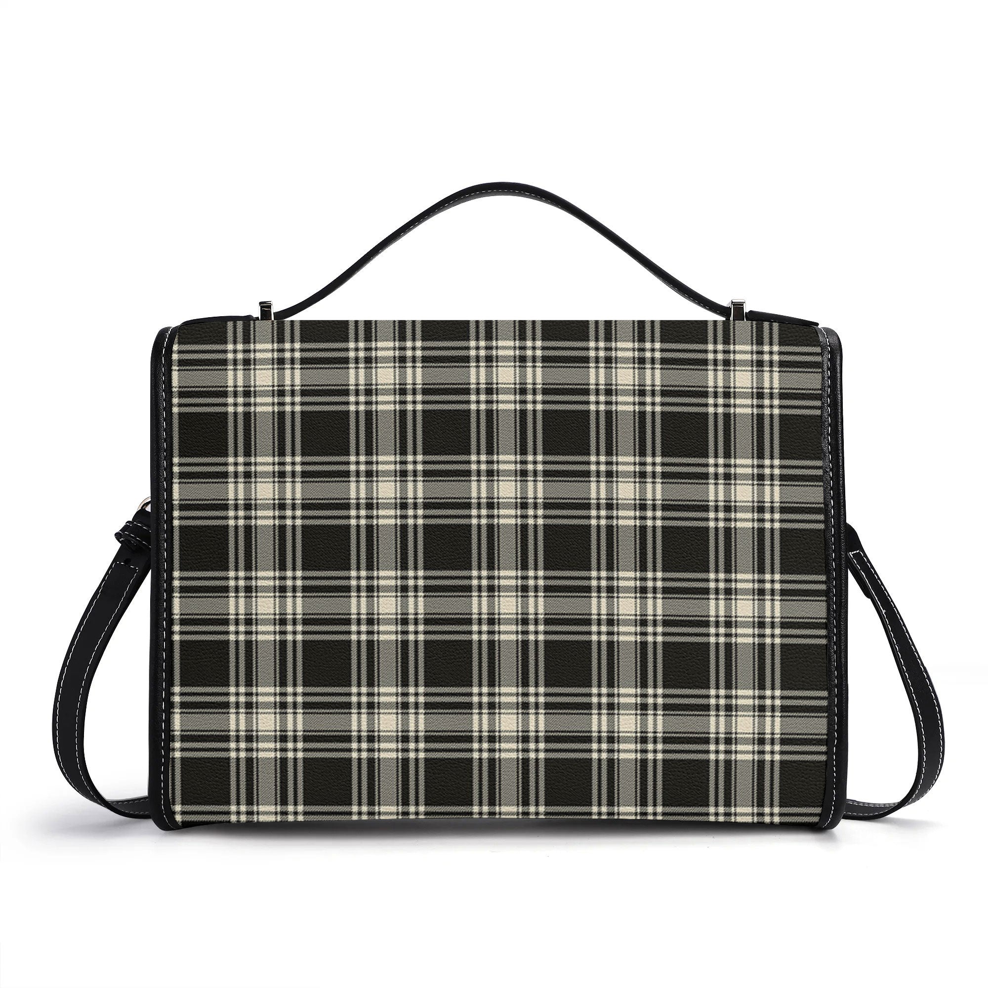 Menzies Black - White Ancient Tartan Crest Satchel Bag