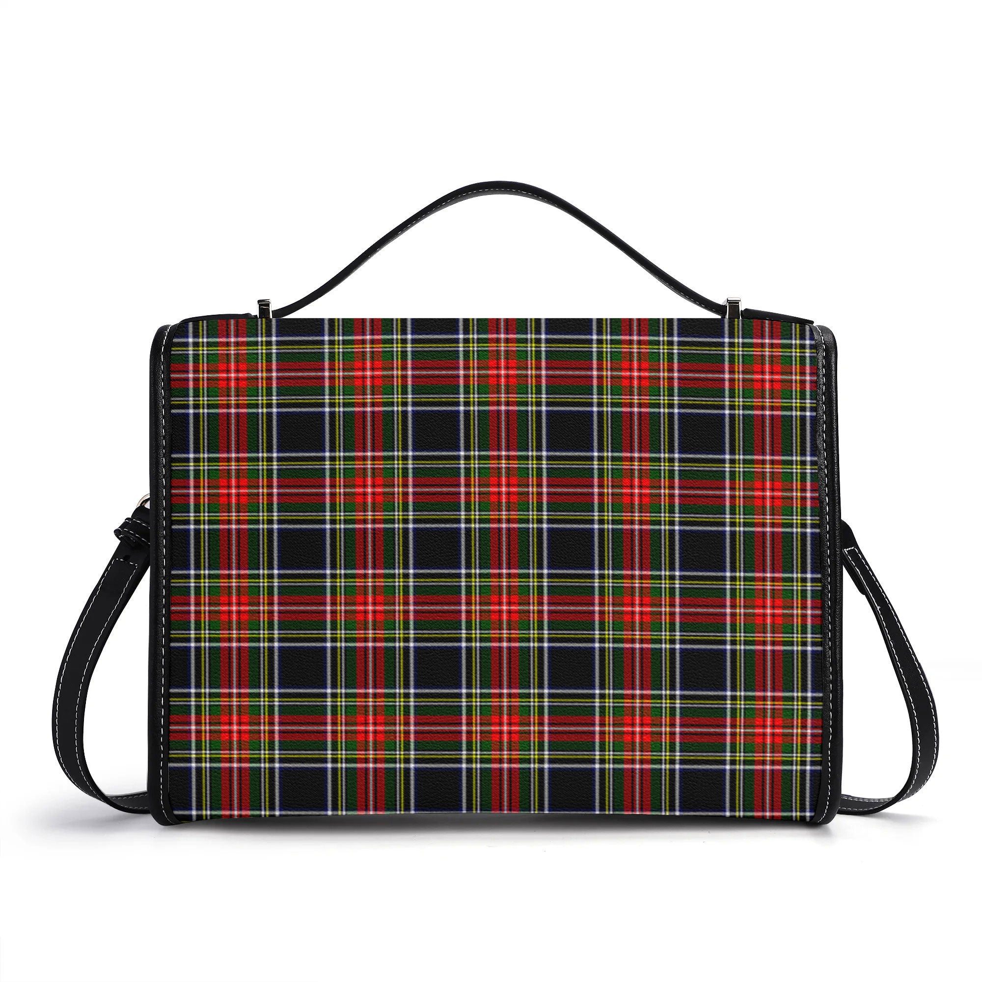 Stewart Black Tartan Crest Satchel Bag