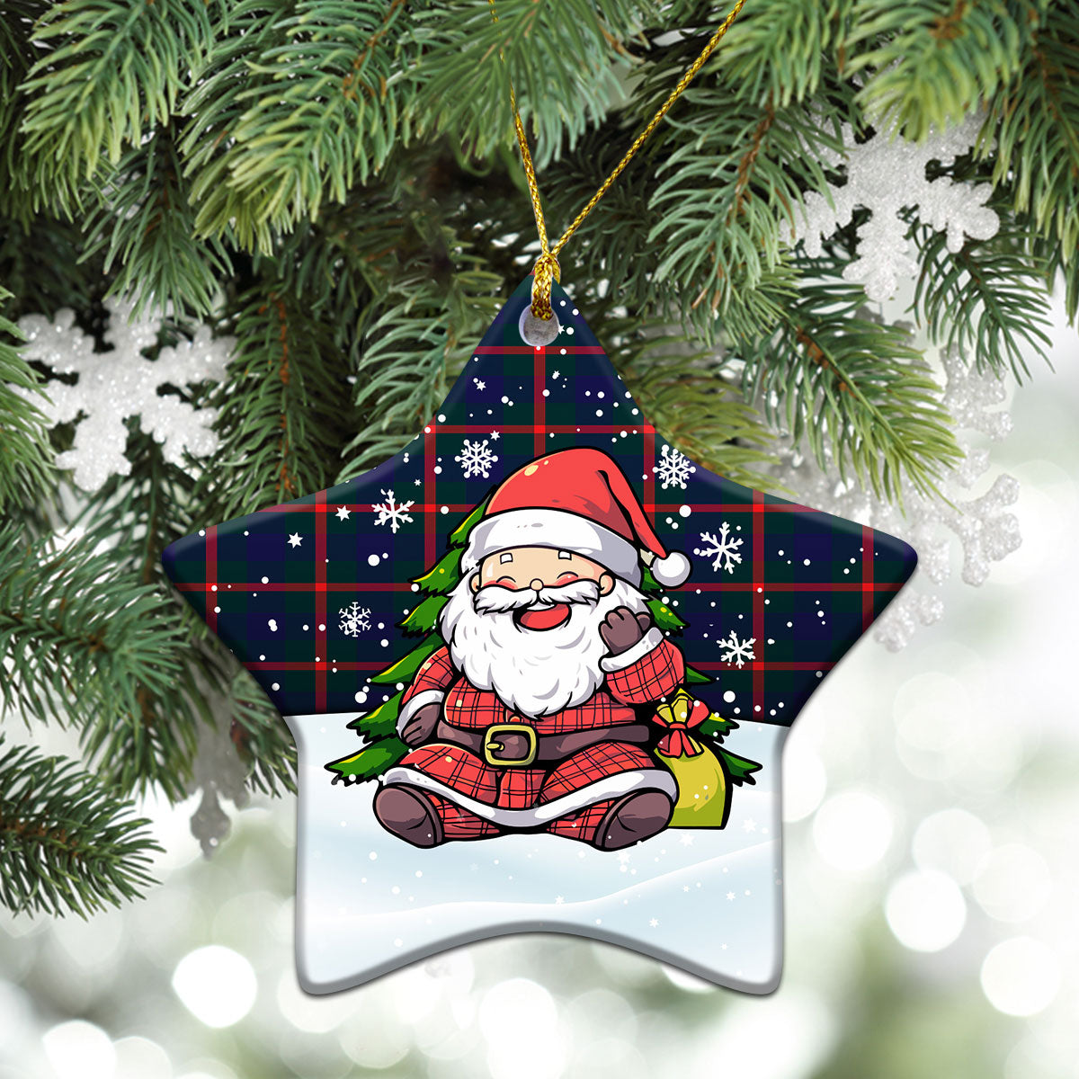 Agnew Modern Tartan Christmas Ceramic Ornament - Scottish Santa Style