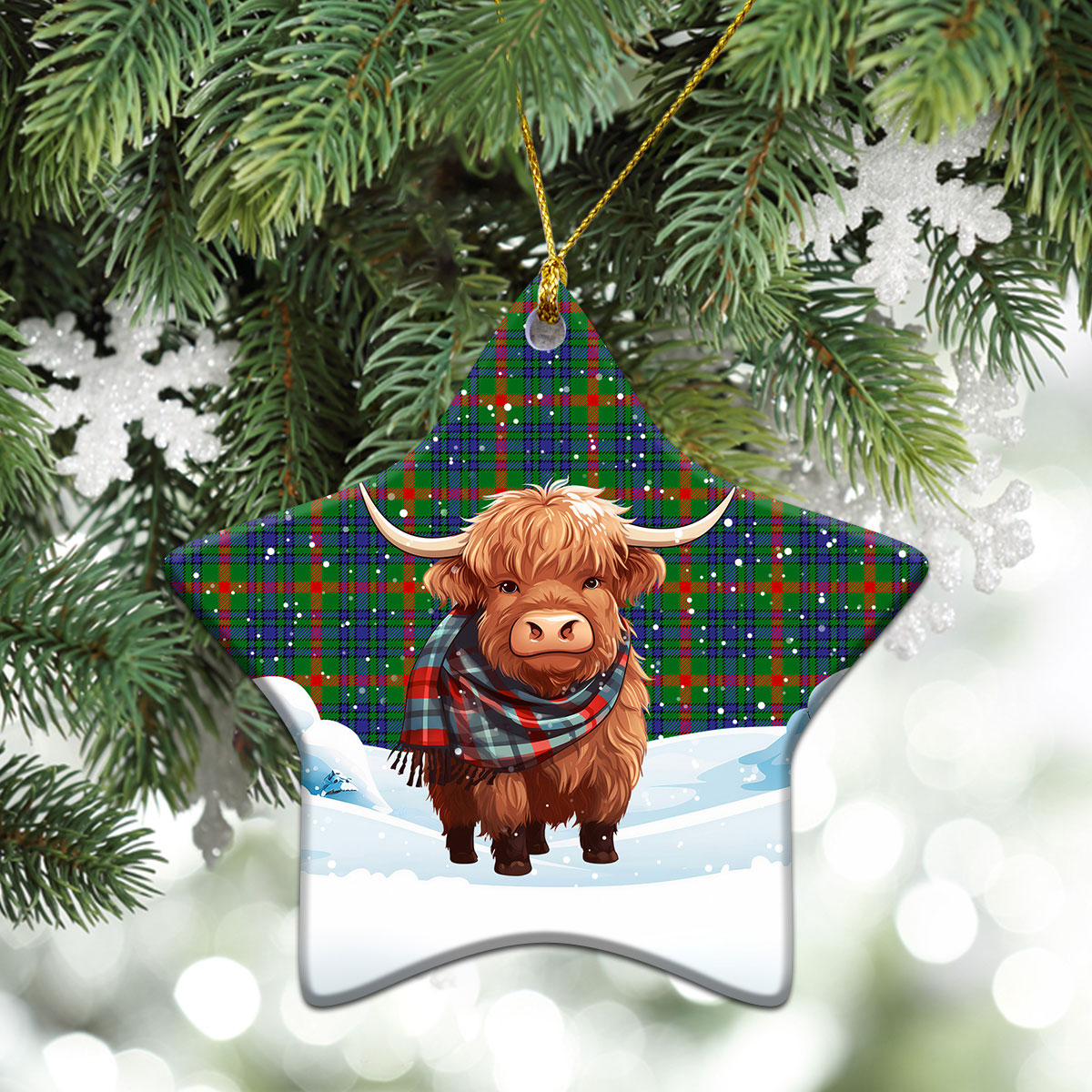 Aiton Tartan Christmas Ceramic Ornament - Highland Cows Snow Style