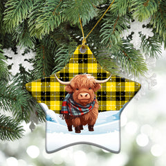 Barclay Dress Modern Tartan Christmas Ceramic Ornament - Highland Cows Snow Style