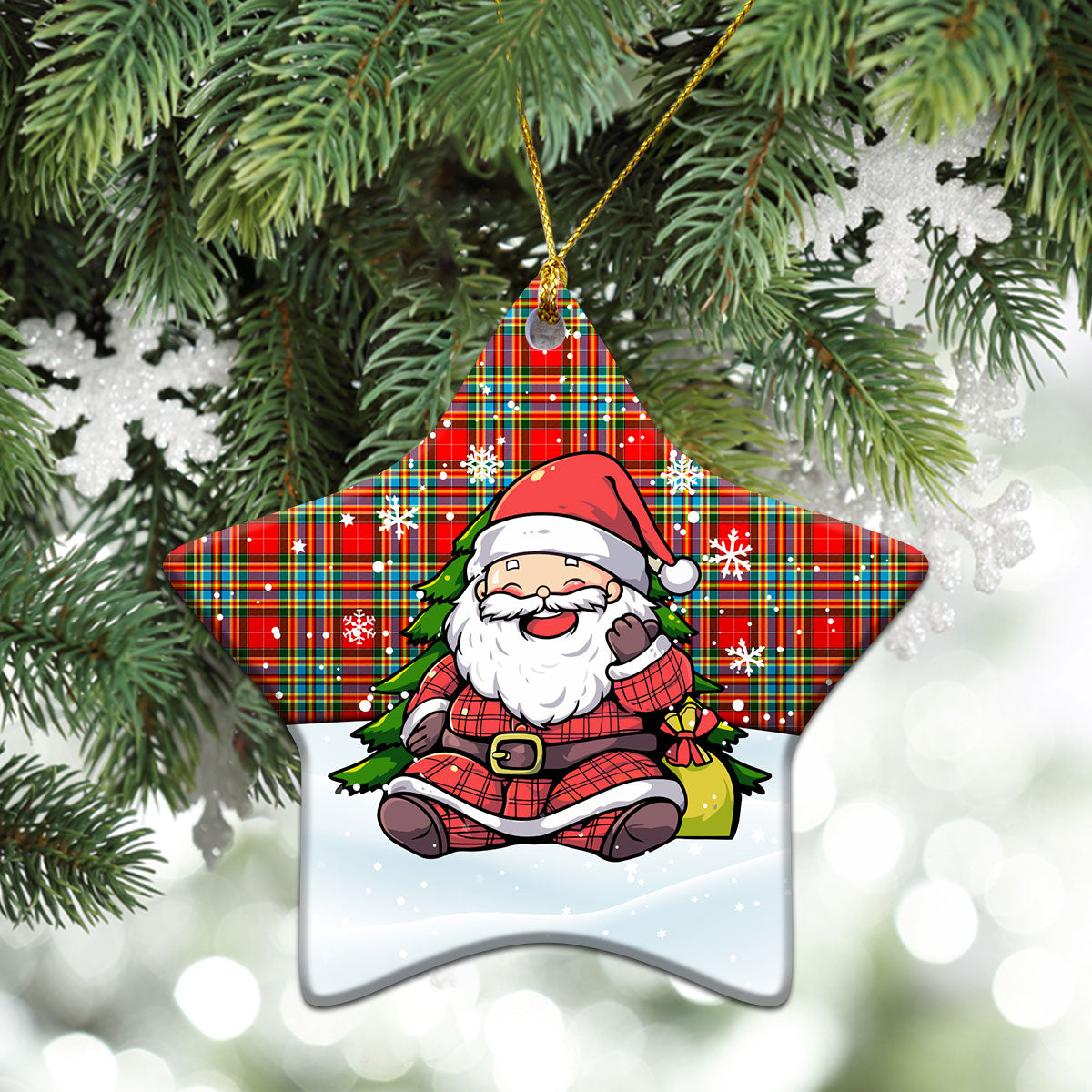 Chattan Tartan Christmas Ceramic Ornament - Scottish Santa Style