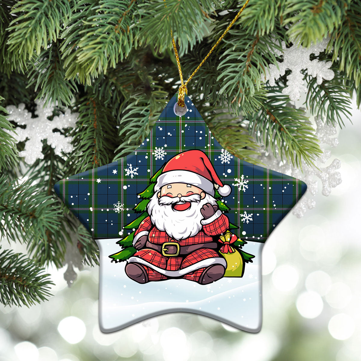 Clelland Tartan Christmas Ceramic Ornament - Scottish Santa Style