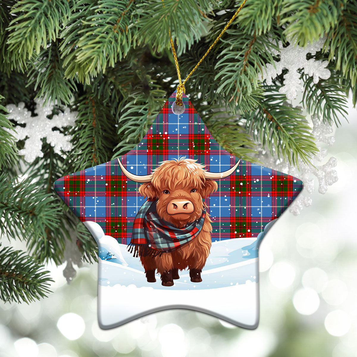 Congilton Tartan Christmas Ceramic Ornament - Highland Cows Snow Style