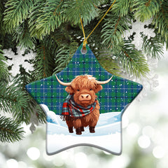 Douglas Ancient Tartan Christmas Ceramic Ornament - Highland Cows Snow Style