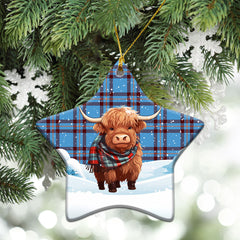 Elliot Ancient Tartan Christmas Ceramic Ornament - Highland Cows Snow Style