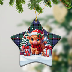 Fletcher Modern Tartan Christmas Ceramic Ornament - Highland Cow Winter Style