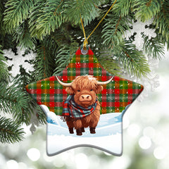 Forrester Tartan Christmas Ceramic Ornament - Highland Cows Snow Style