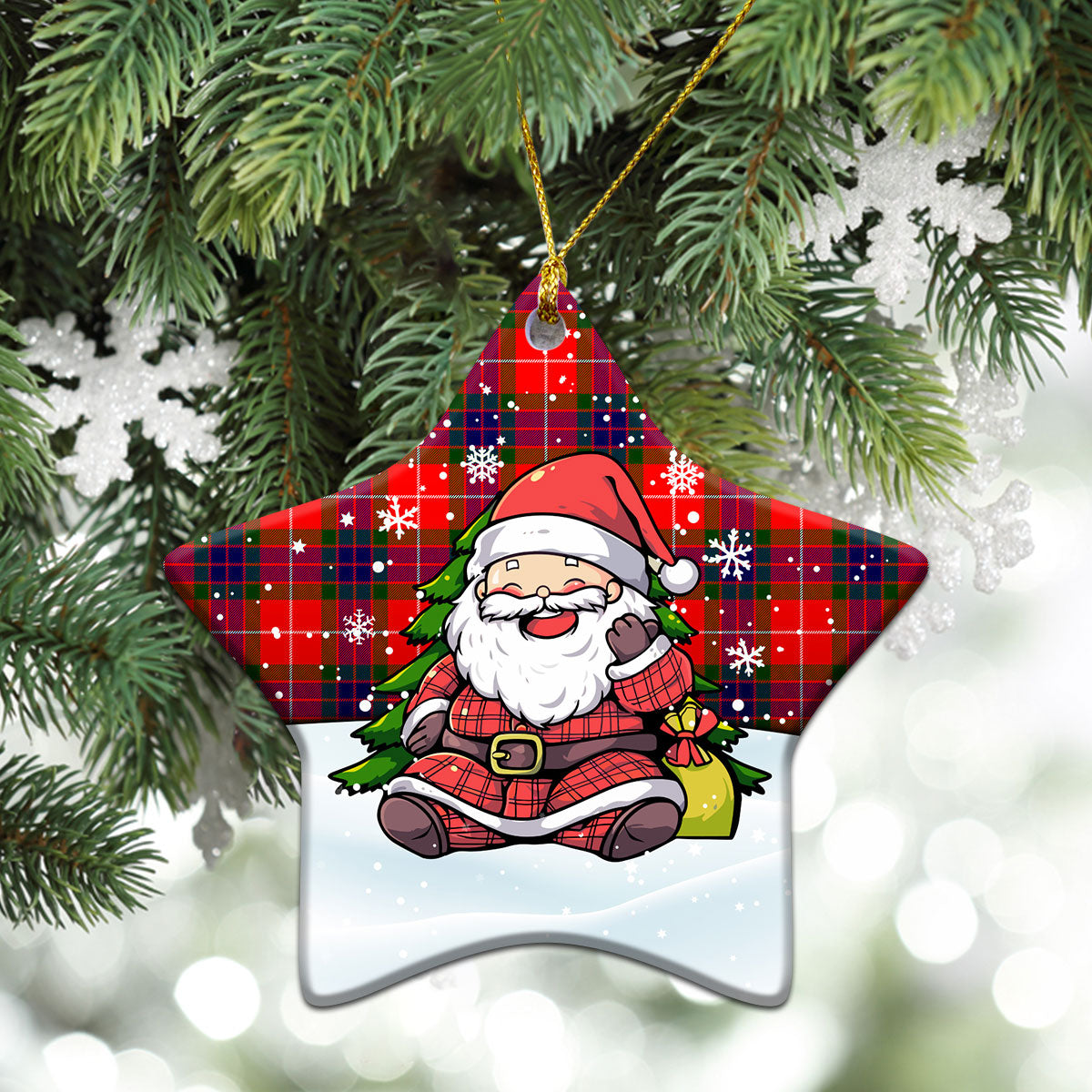 Fraser (of Lovat) Modern Tartan Christmas Ceramic Ornament - Scottish Santa Style