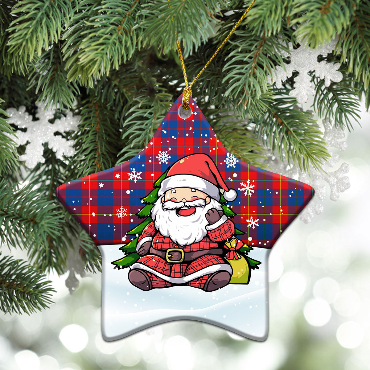 Galloway Red Tartan Christmas Ceramic Ornament - Scottish Santa Style