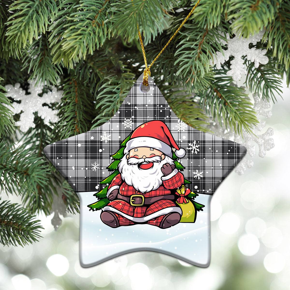 Glen Tartan Christmas Ceramic Ornament - Scottish Santa Style