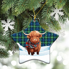Gordon Ancient Tartan Christmas Ceramic Ornament - Highland Cows Snow Style