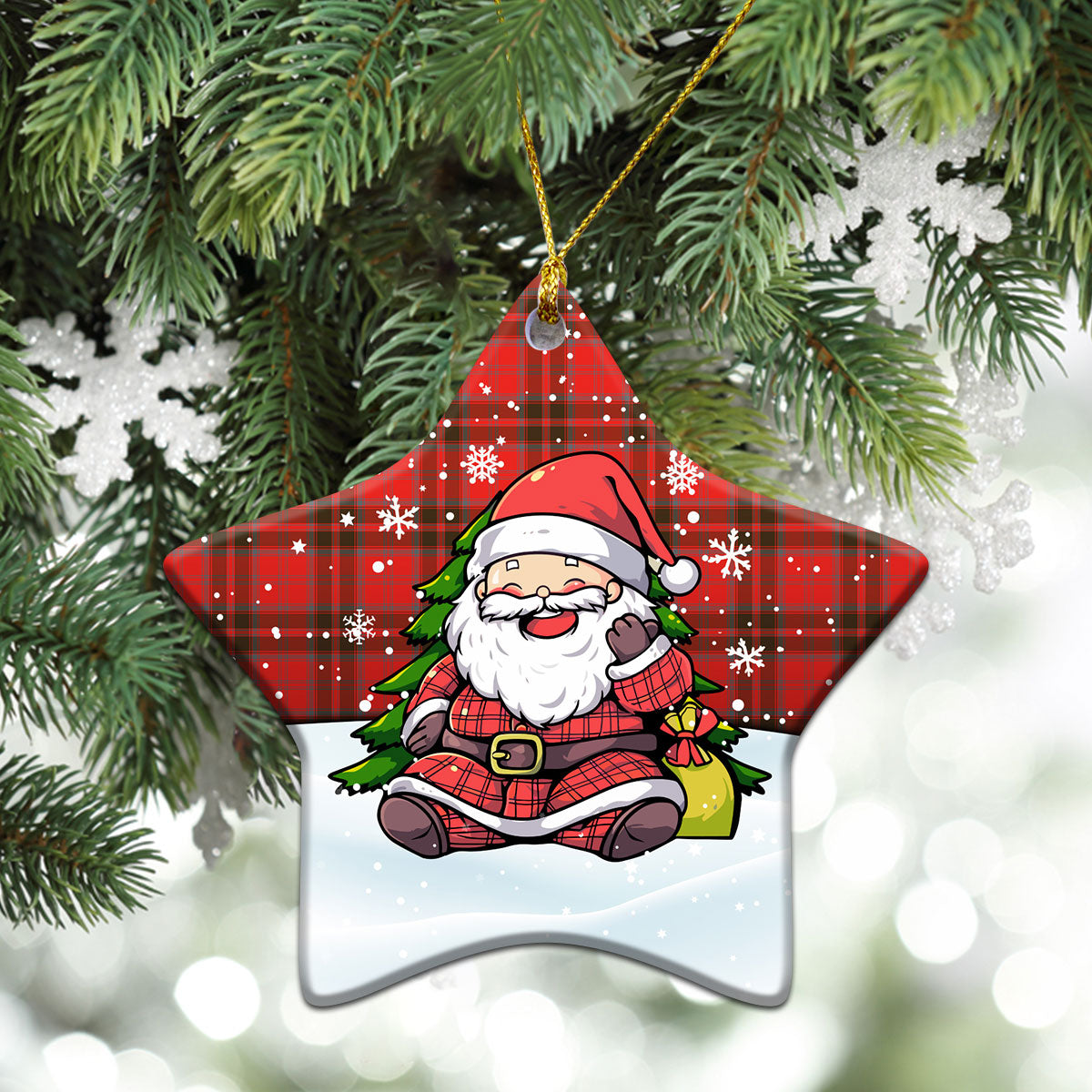 Grant Weathered Tartan Christmas Ceramic Ornament - Scottish Santa Style