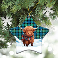 Gunn Ancient Tartan Christmas Ceramic Ornament - Highland Cows Snow Style