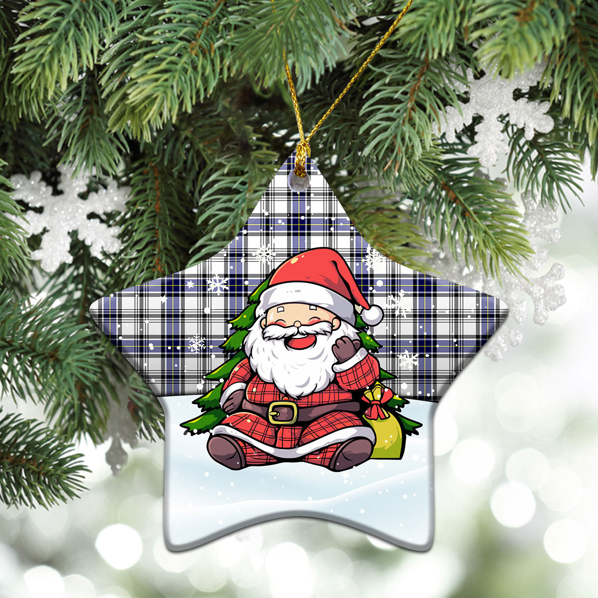 Hannay Modern Tartan Christmas Ceramic Ornament - Scottish Santa Style