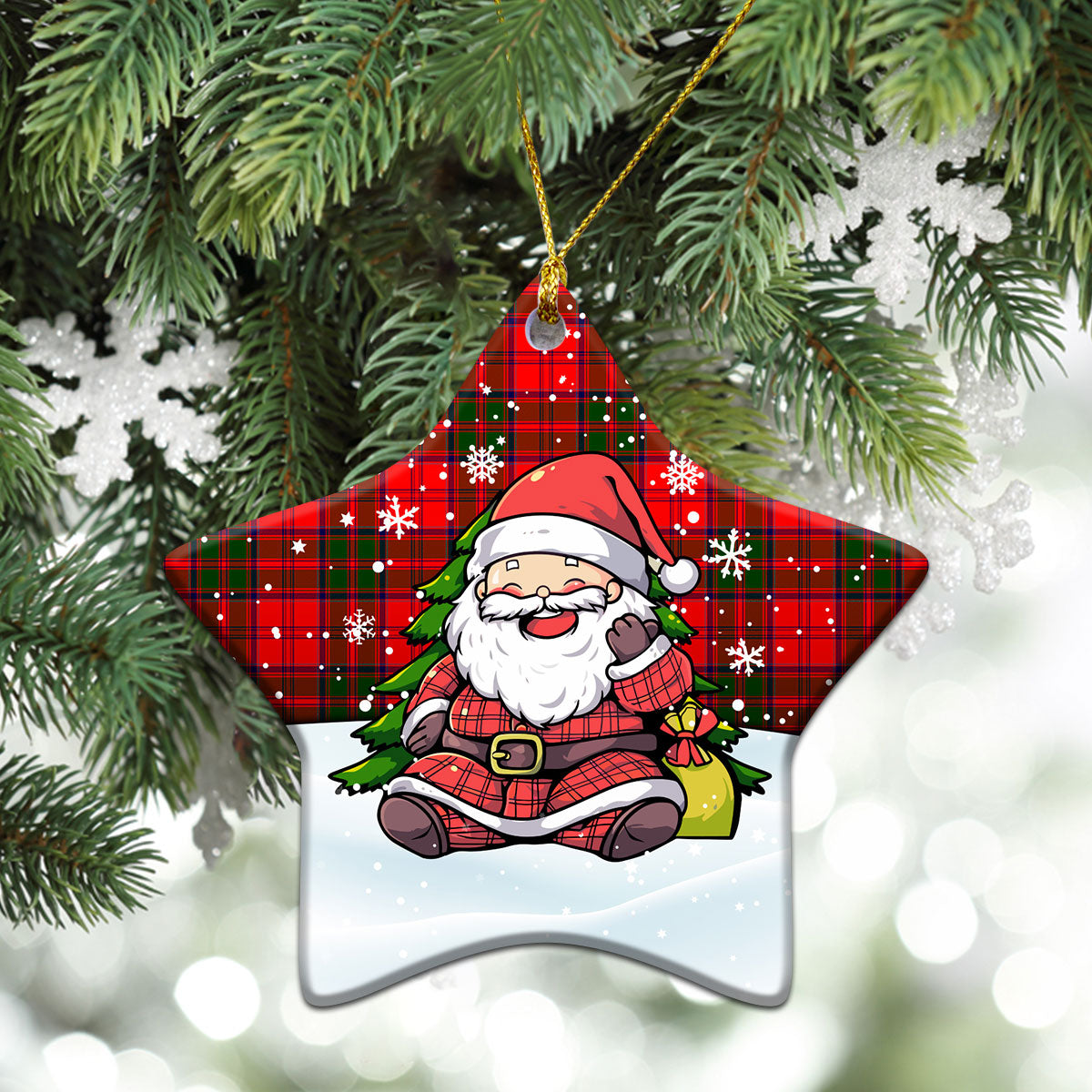 Heron Tartan Christmas Ceramic Ornament - Scottish Santa Style