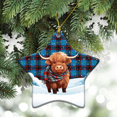 Home Ancient Tartan Christmas Ceramic Ornament - Highland Cows Snow Style