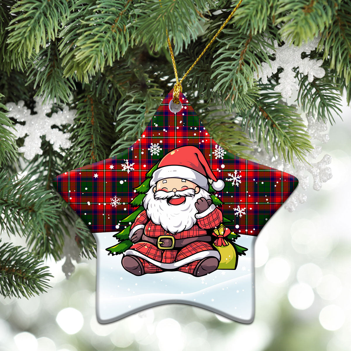 Hopkirk Tartan Christmas Ceramic Ornament - Scottish Santa Style