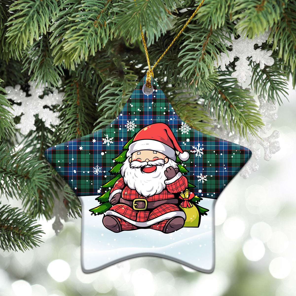 Hunter Ancient Tartan Christmas Ceramic Ornament - Scottish Santa Style