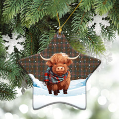 Kennedy Weathered Tartan Christmas Ceramic Ornament - Highland Cows Snow Style