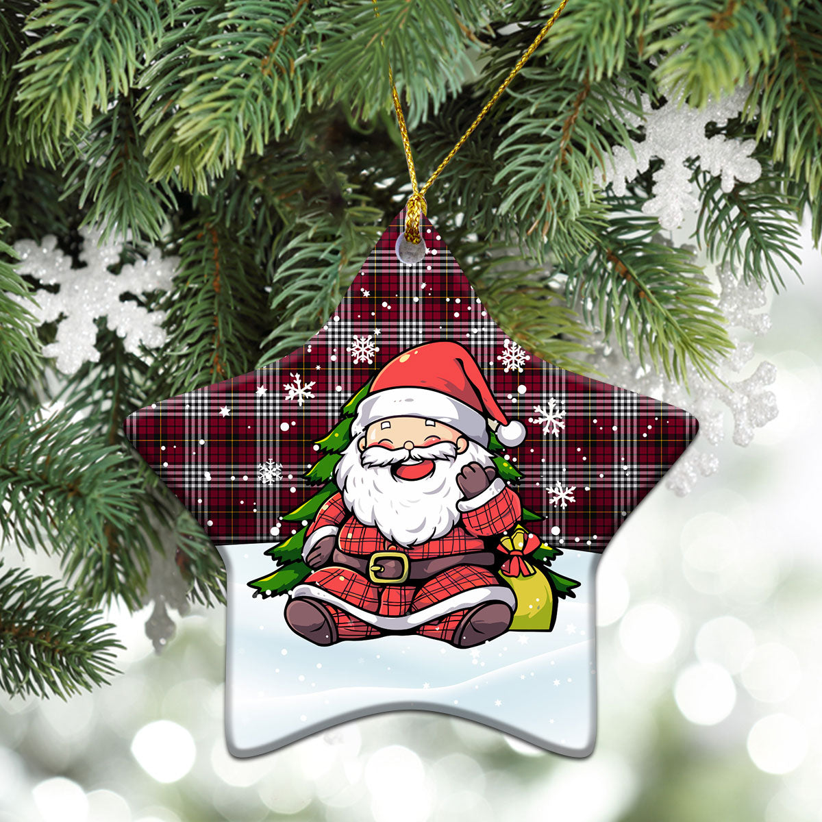Little Tartan Christmas Ceramic Ornament - Scottish Santa Style
