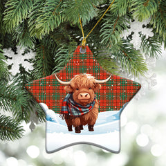 MacAuley Ancient Tartan Christmas Ceramic Ornament - Highland Cows Snow Style