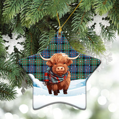 MacDonnell of Glengarry Ancient Tartan Christmas Ceramic Ornament - Highland Cows Snow Style