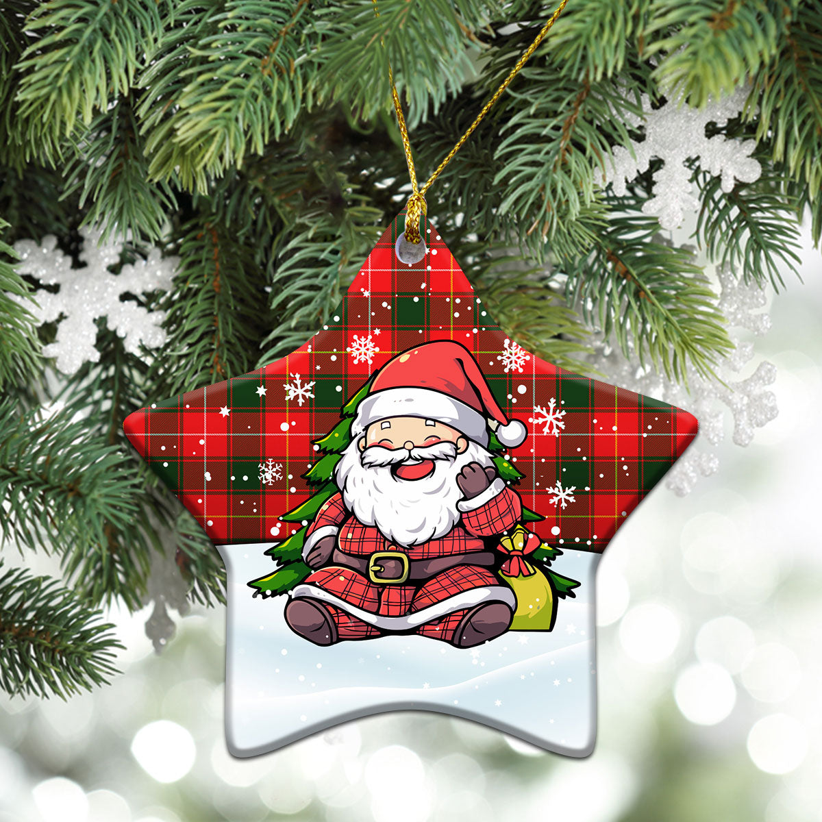 MacFie Tartan Christmas Ceramic Ornament - Scottish Santa Style