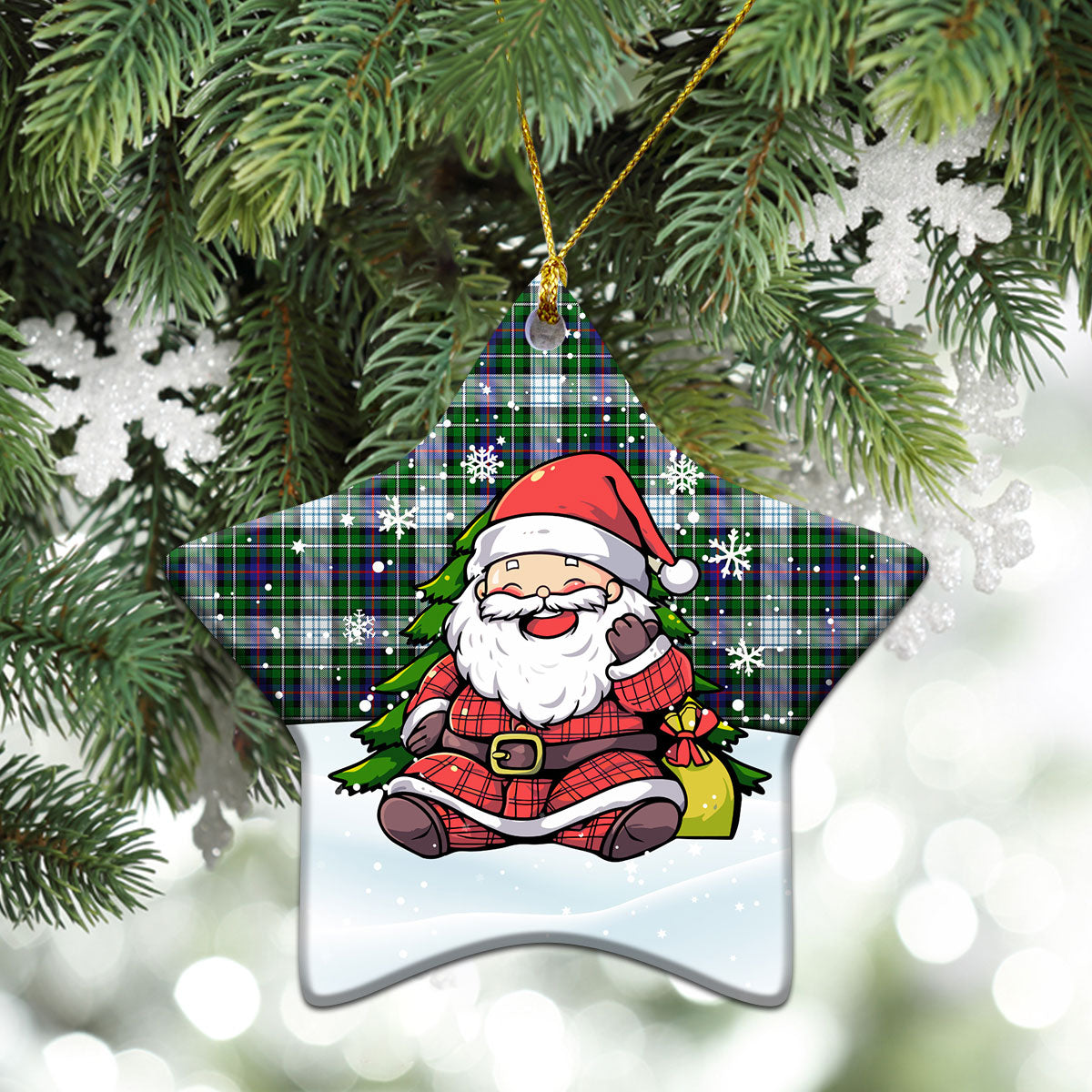 MacKenzie Dress Modern Tartan Christmas Ceramic Ornament - Scottish Santa Style