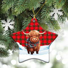 MacNab Modern Tartan Christmas Ceramic Ornament - Highland Cows Snow Style