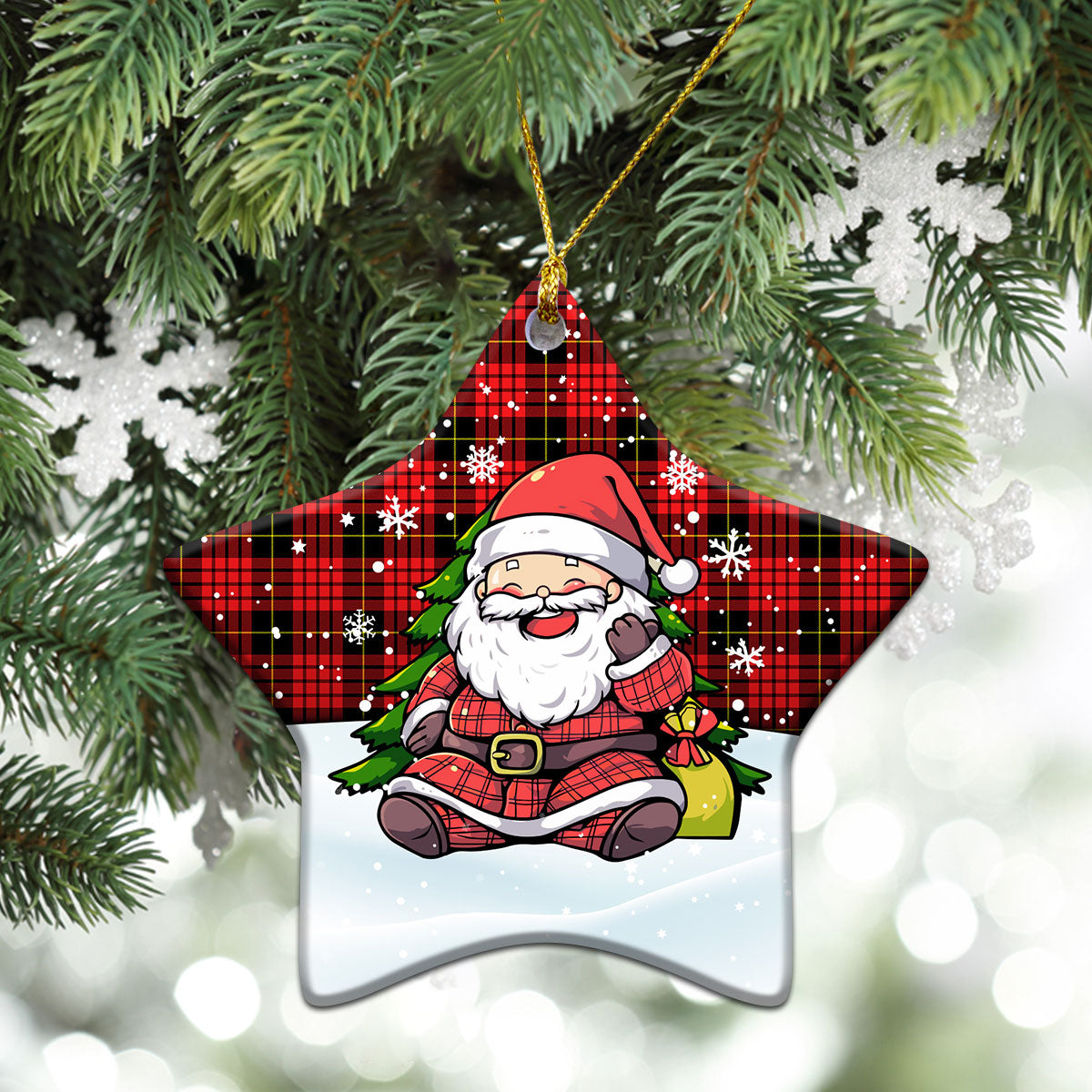 MacQueen Modern Tartan Christmas Ceramic Ornament - Scottish Santa Style