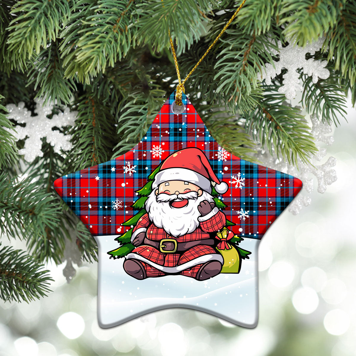 MacTavish Modern Tartan Christmas Ceramic Ornament - Scottish Santa Style