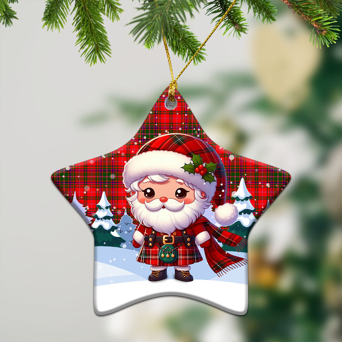 McDougall Modern Tartan Christmas Ceramic Ornament - Santa Claus In Kilt Style