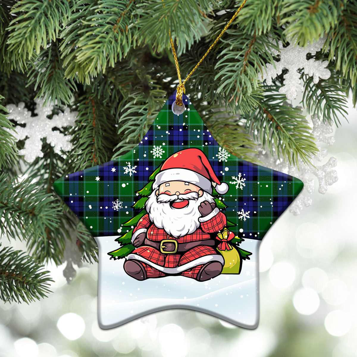 Monteith Tartan Christmas Ceramic Ornament - Scottish Santa Style