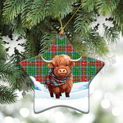 Muirhead Tartan Christmas Ceramic Ornament - Highland Cows Snow Style