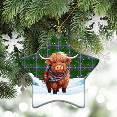 Pringle Tartan Christmas Ceramic Ornament - Highland Cows Snow Style