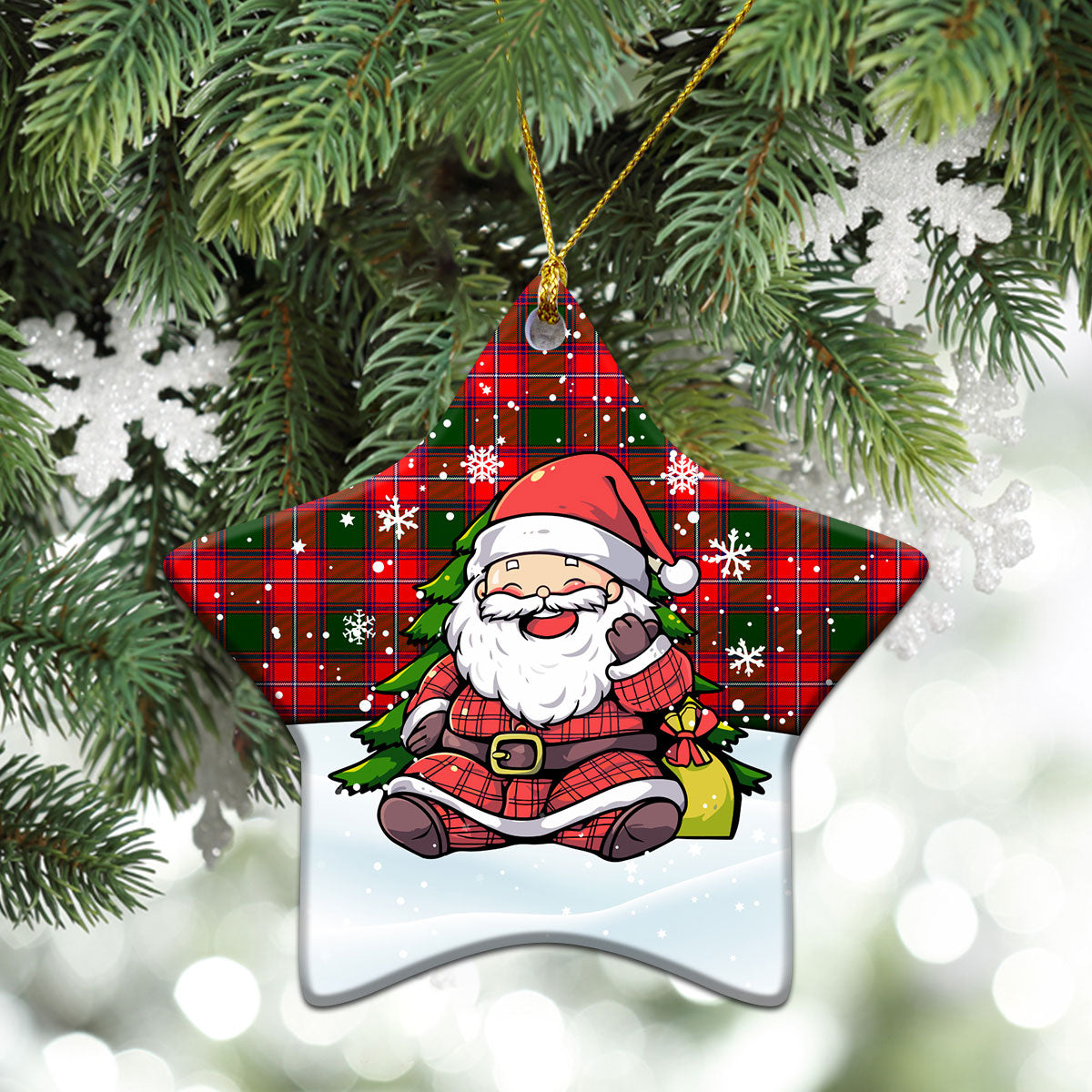 Rattray Modern Tartan Christmas Ceramic Ornament - Scottish Santa Style