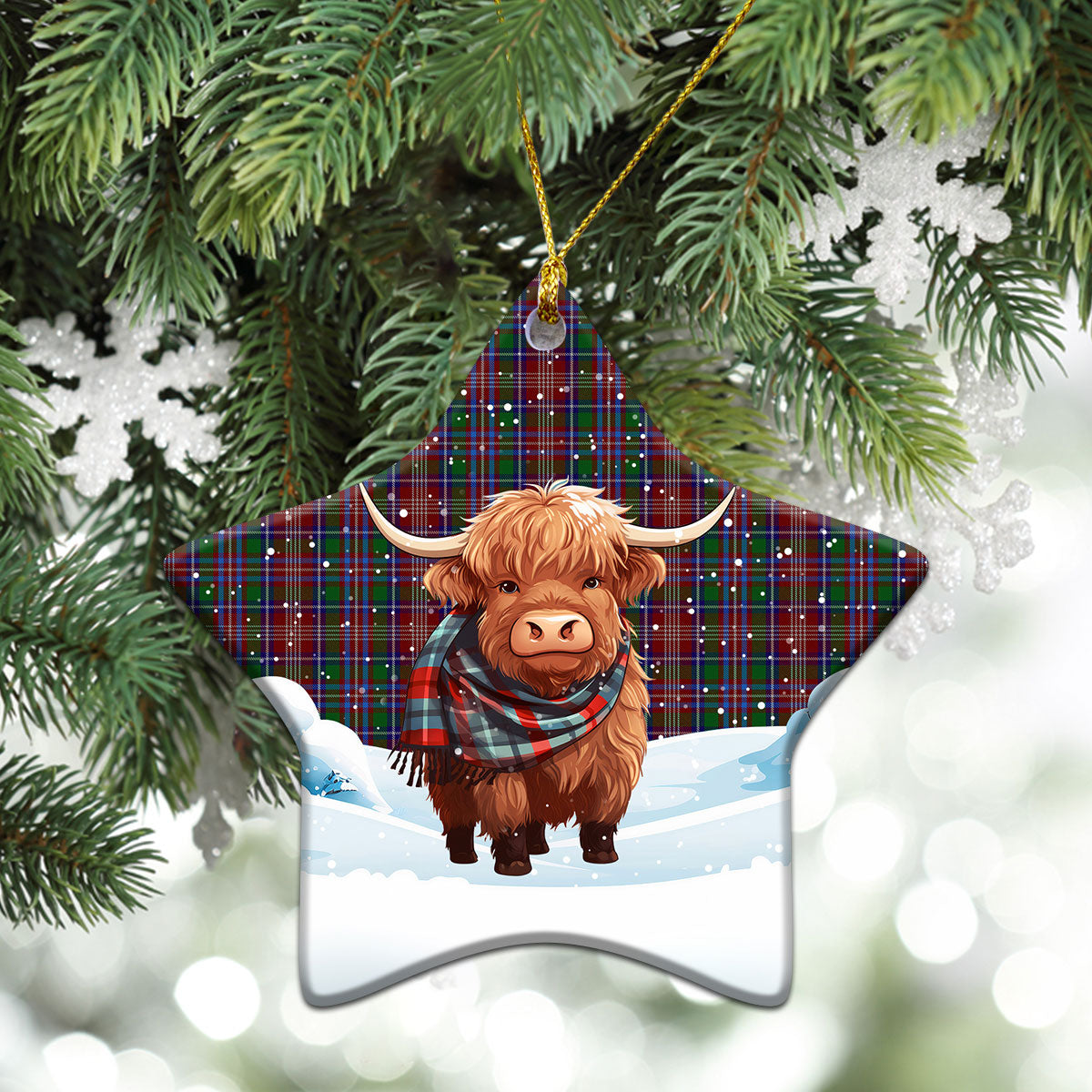Ritchie Tartan Christmas Ceramic Ornament - Highland Cows Snow Style