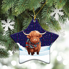 Spirit of Scotland Tartan Christmas Ceramic Ornament - Highland Cows Snow Style
