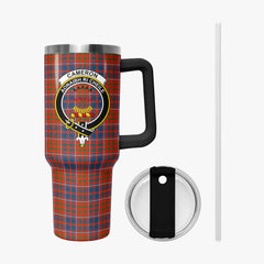 Cameron of Lochiel Ancient Tartan Crest 40 oz Insulated Tumbler with Handle