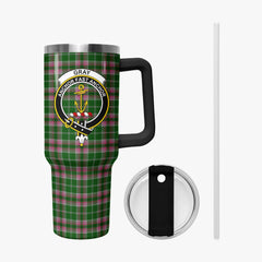 Gray Hunting Tartan Crest 40 oz Insulated Tumbler with Handle