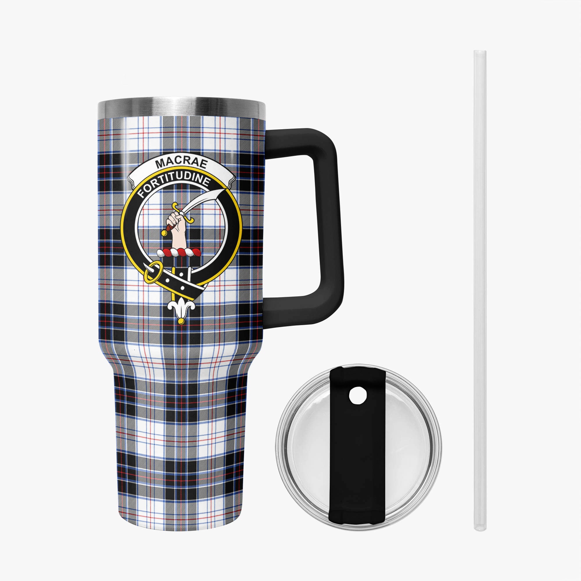 MacRae Dress Modern Tartan Crest 40 oz Insulated Tumbler with Handle